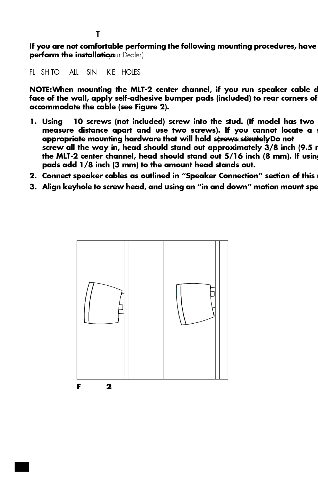 MartinLogan MLT-2 user manual Wall Mounting, Flush TO WALL USING KEYHOLES 